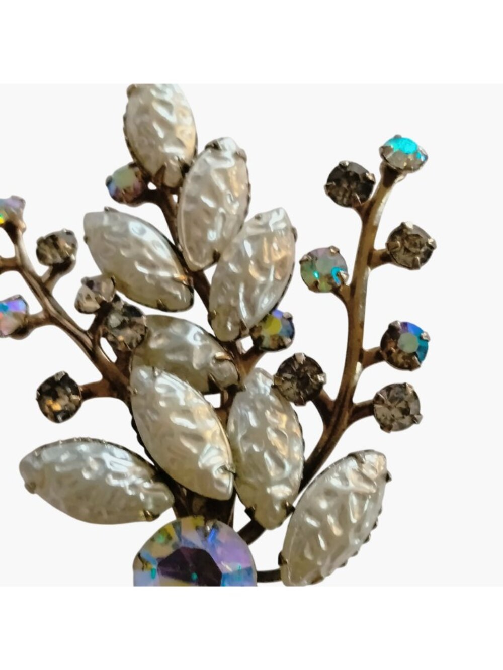 Aurora Borealis Brooch Rhinestone Crystals Elegant Vtg Statement Wedding Floral - Picture 3 of 10